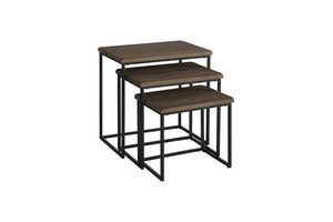 3 Piece Pine wood and Metal Nesting Table, Brown