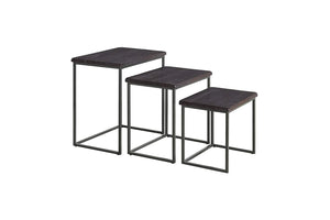 3 Piece Pine wood and Metal Nesting Table, Espresso Brown