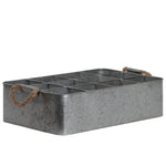 12 Slots Rectangular Metal Tray With Rope Handles, Galvanized Gray