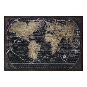 Wooden Rectangular Giclee Print of "World Atlas" Wall Art, Black