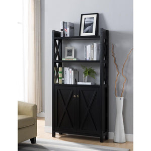 X frame Paneled Wooden File Cabinet, Black