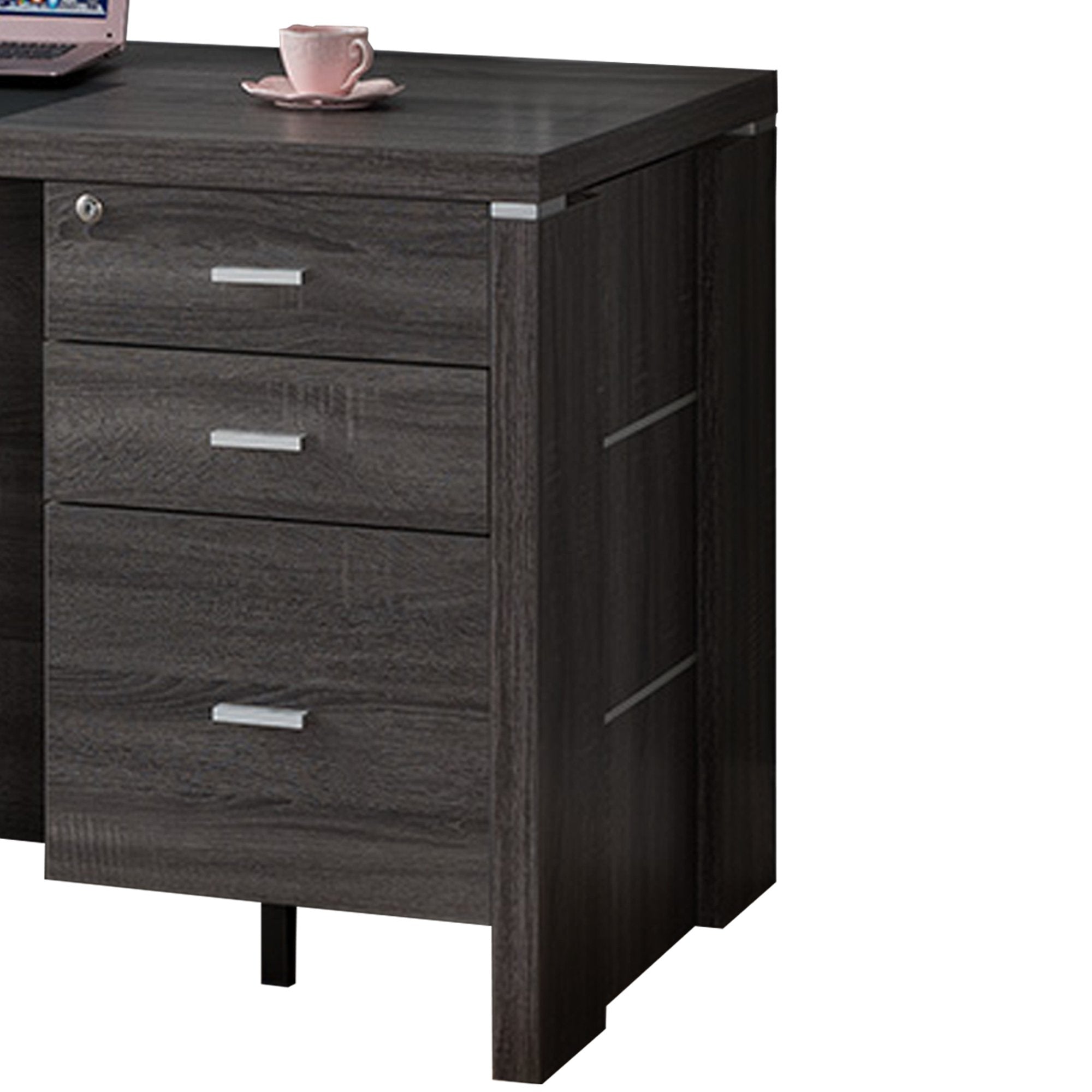 Wooden Desk With Locking Drawers, Dark Taupe Gray