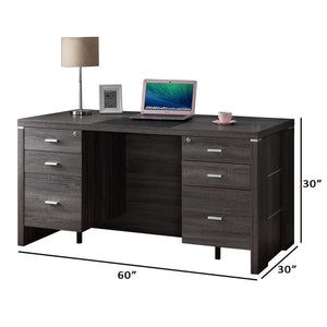 Wooden Desk With Locking Drawers, Dark Taupe Gray