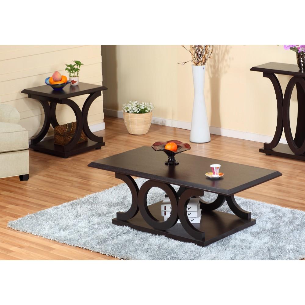 2 Piece Wooden Coffee & End Tables Set, Red Cocoa Brown