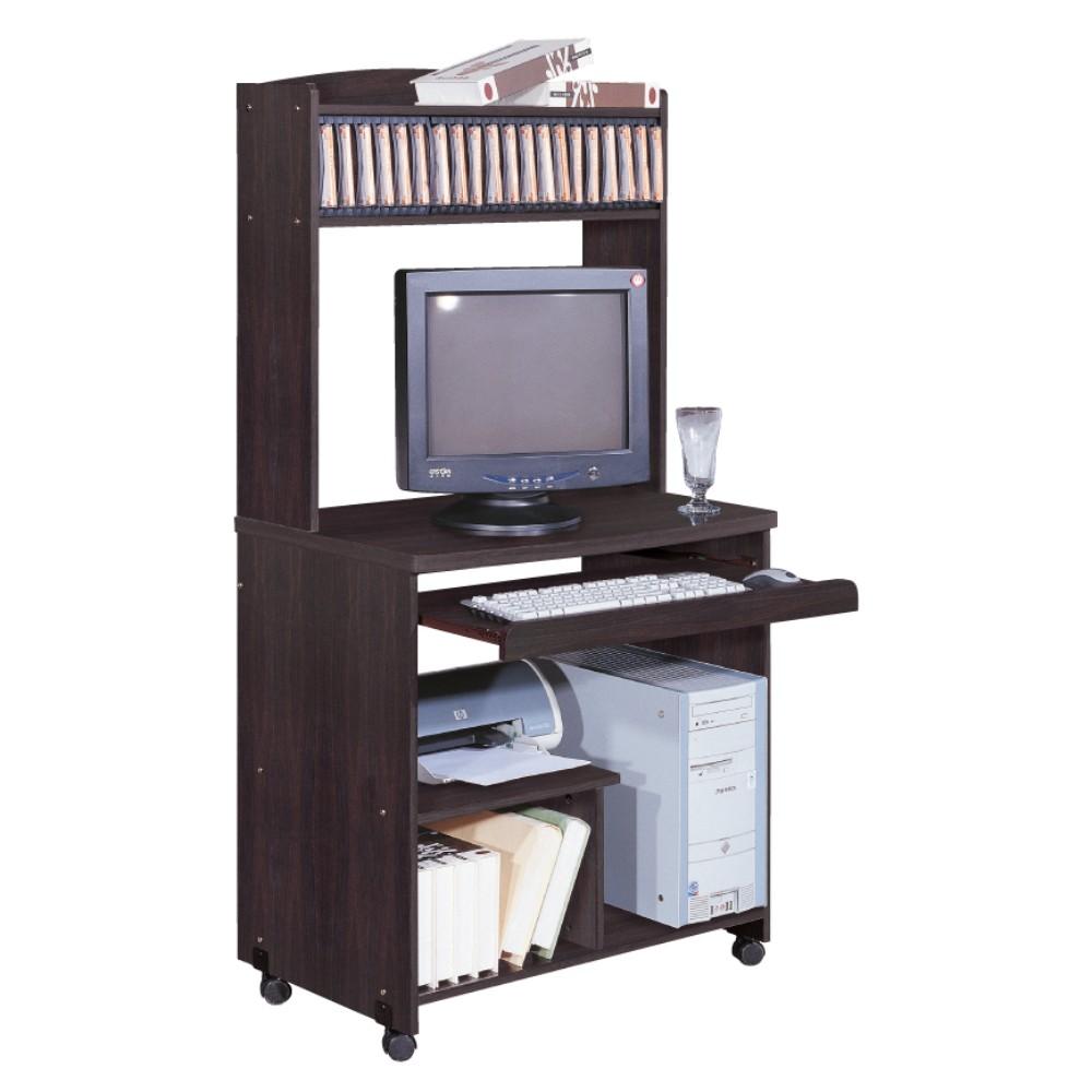 Wooden Computer Cart With Casters, Red Cocoa Brown