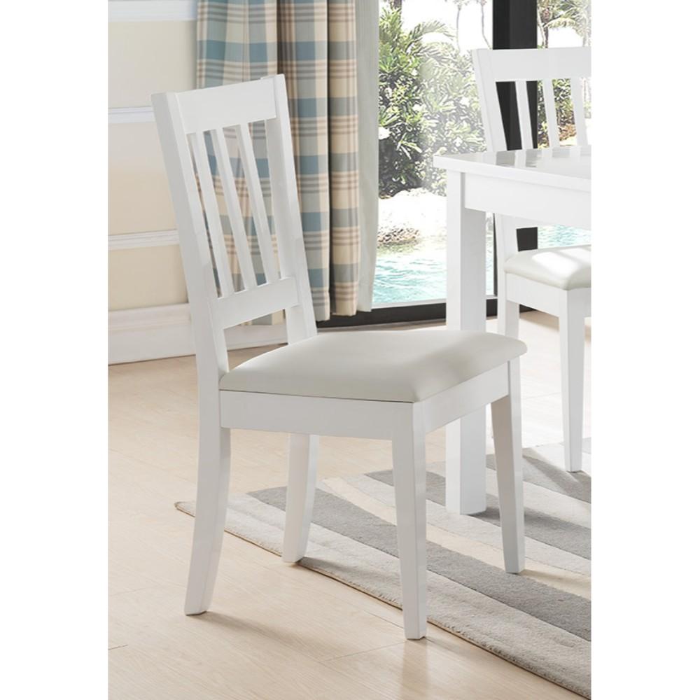 Wooden Dining Chair With Slatted Back, White