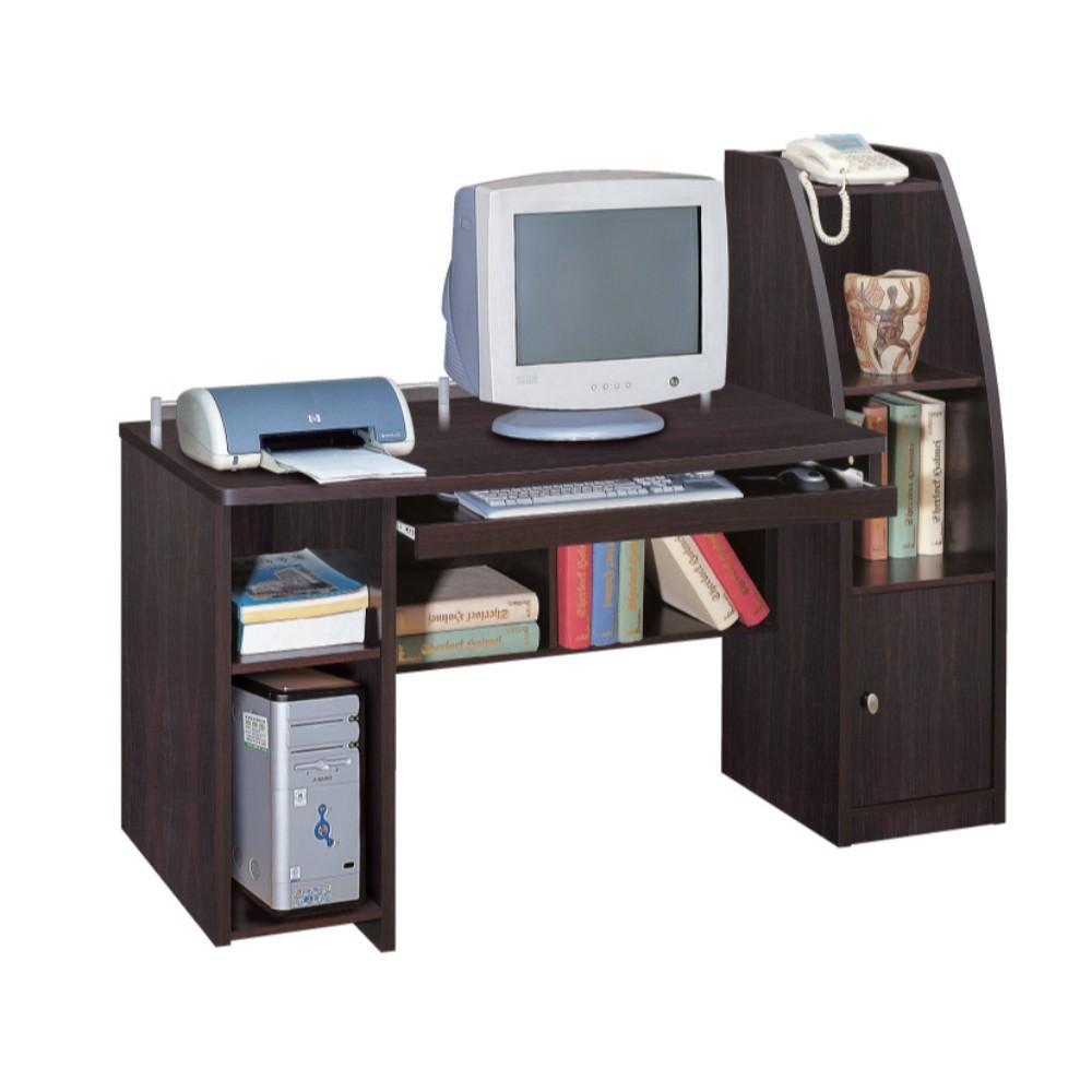 Wooden Computer Desk With Multiple Shelves In Cappuccino Brown