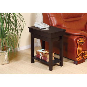 Wooden Chairside Table With Lower Shelf, Red Cocoa Brown