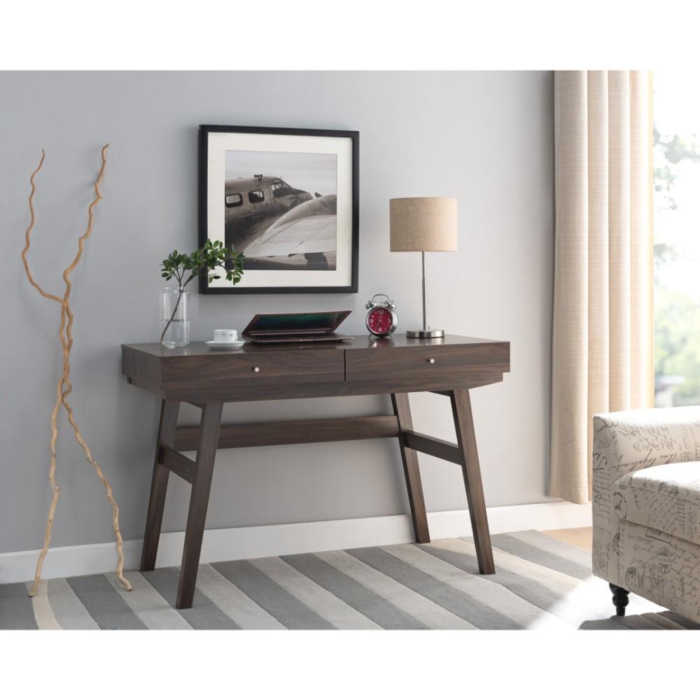 Wooden Desk With 2 Drawers, Dark Walnut Brown