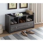 Wooden Shoe Bench With 3 Shelves, Distressed Gray