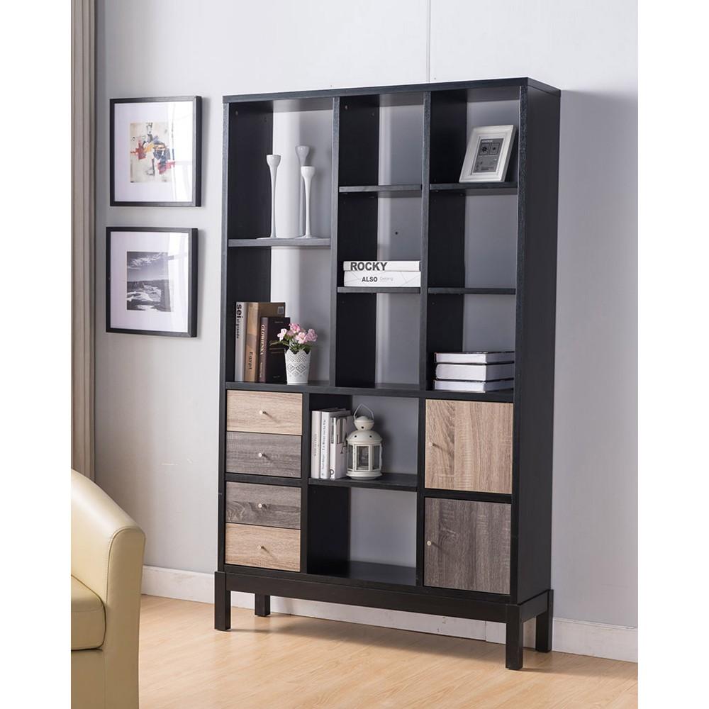 Wooden Display Cabinet With Multiple Shelves, Black