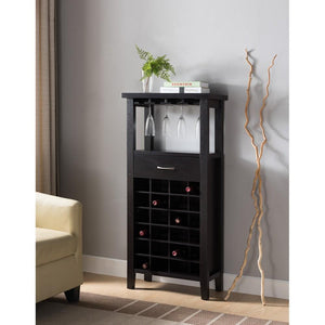 Wooden Wine Cabinet With One Drawer, Red Cocoa Brown