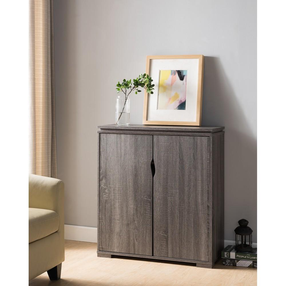 Wooden Shoe Cabinet With Spacious Storage, Distressed Gray