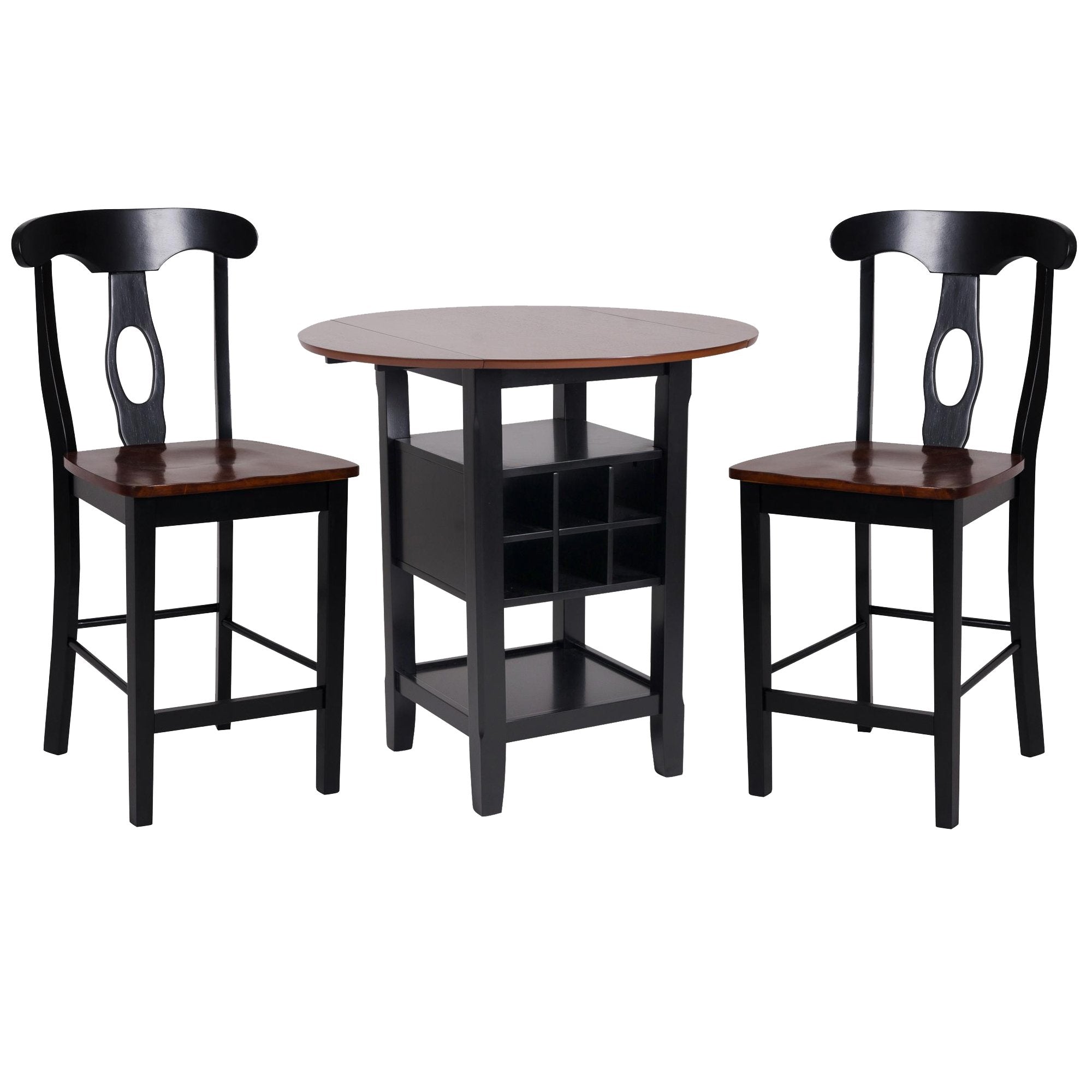 3 Piece CoUnter Height Dining Room Set, Black & Oak Brown