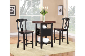 3 Piece CoUnter Height Dining Room Set, Black & Oak Brown