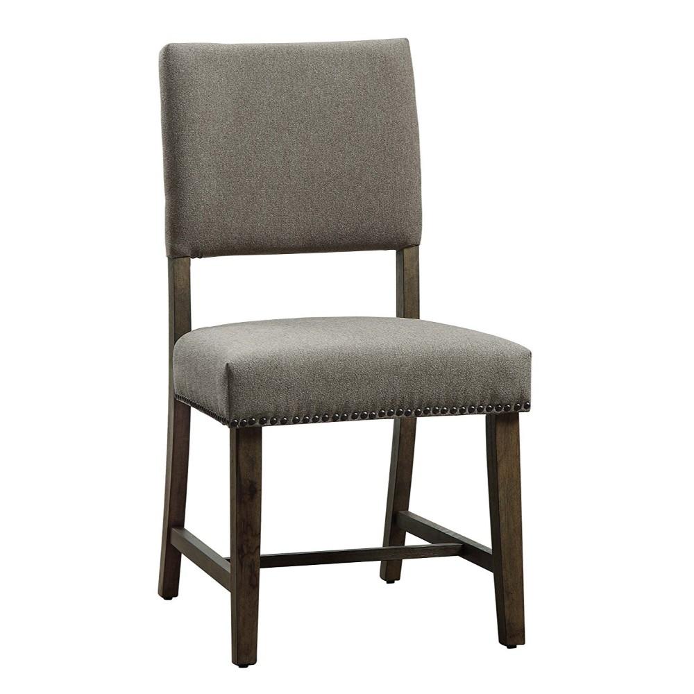 Wood & Fabric Side Chair with Nail head Trim, Set of 2, Gray & Dark Brown