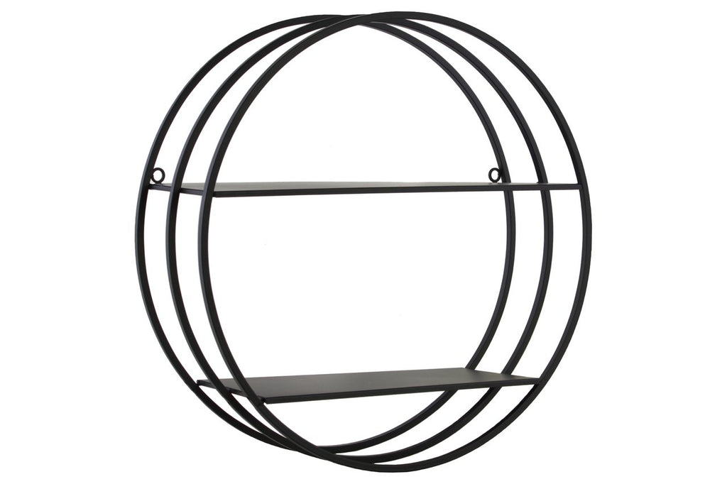 2 Tier Round Shaped Wall Shelf In Metal, Black