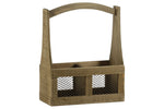 Wood Rectangular 2 Slot Planter With Handle And Mesh Sides, Natural Brown