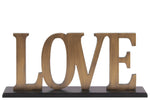 Wood Alphabet Decor "Love" On Black Rectangular Base, Gold