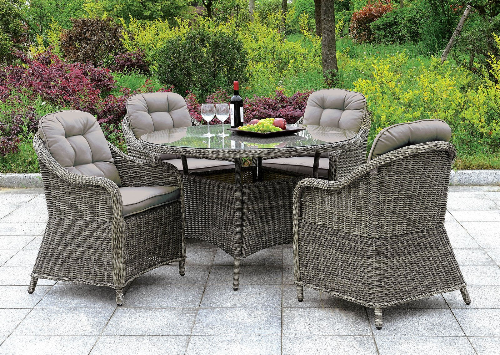 2 Piece Patio Arm Chair In Aluminum Wicker Frame and Cushioned Seating, Gray