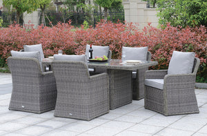 2 Piece Cushioned Patio Arm Chair In Aluminum Wicker Frame, Gray