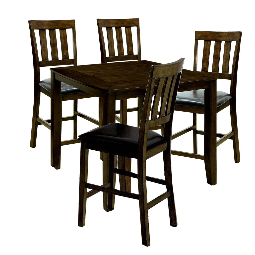 5-Piece Wooden Counter Height Table Set In Dark Oak Brown