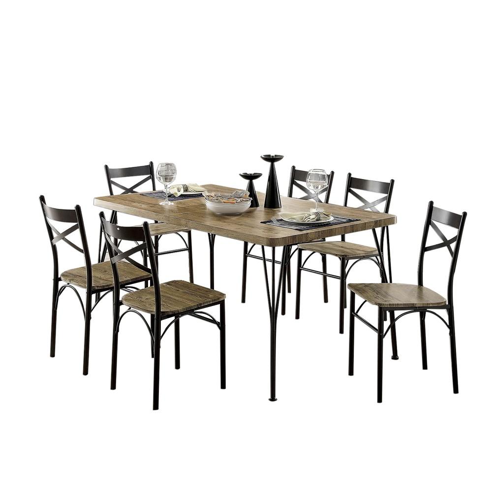 7-Piece Wooden Dining Table Set In Gray and Weathered Brown