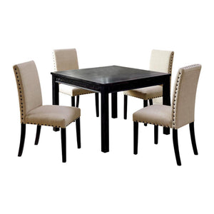 5-Piece Wooden Dining Table Set In Antique Black And Beige