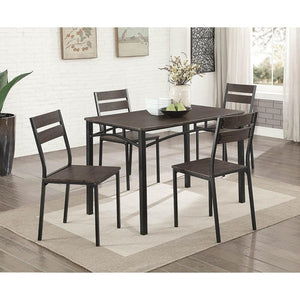 5-Piece Metal And Wood Dining Table Set In Antique Brown