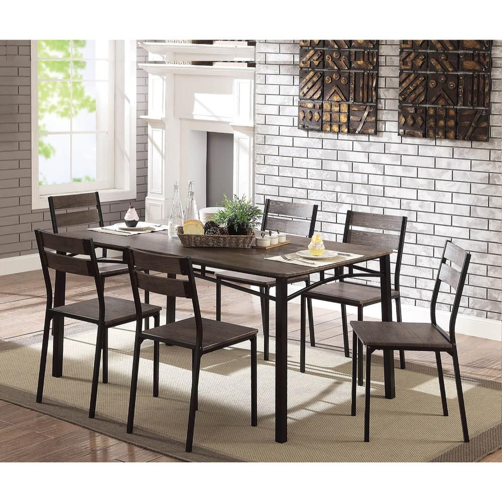 7-Piece Metal And Wood Dining Table Set In Antique Brown