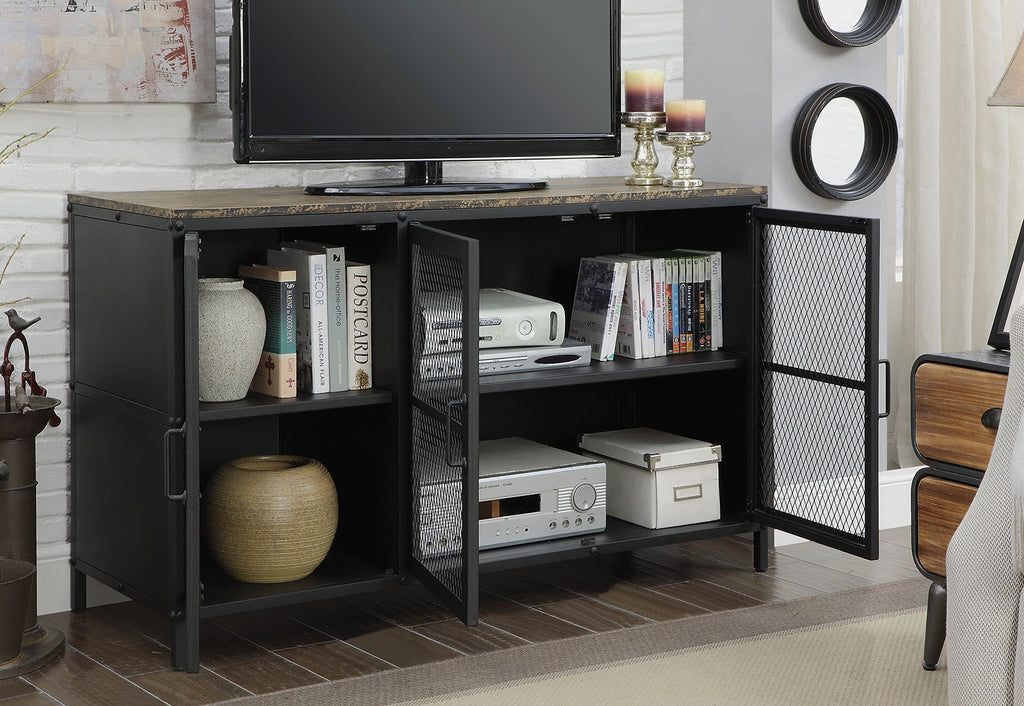 47" Metal Frame TV Stand With Wooden Top In Black