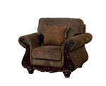 Wooden Frame Fabric Upholstered Chair With Rolled Arms, Brown