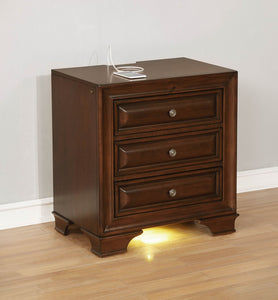 Wooden Night Stand With 3 Drawers In Cherry Brown