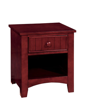 Wooden Night Stand With One Drawer And Open Shelf In Cherry Brown