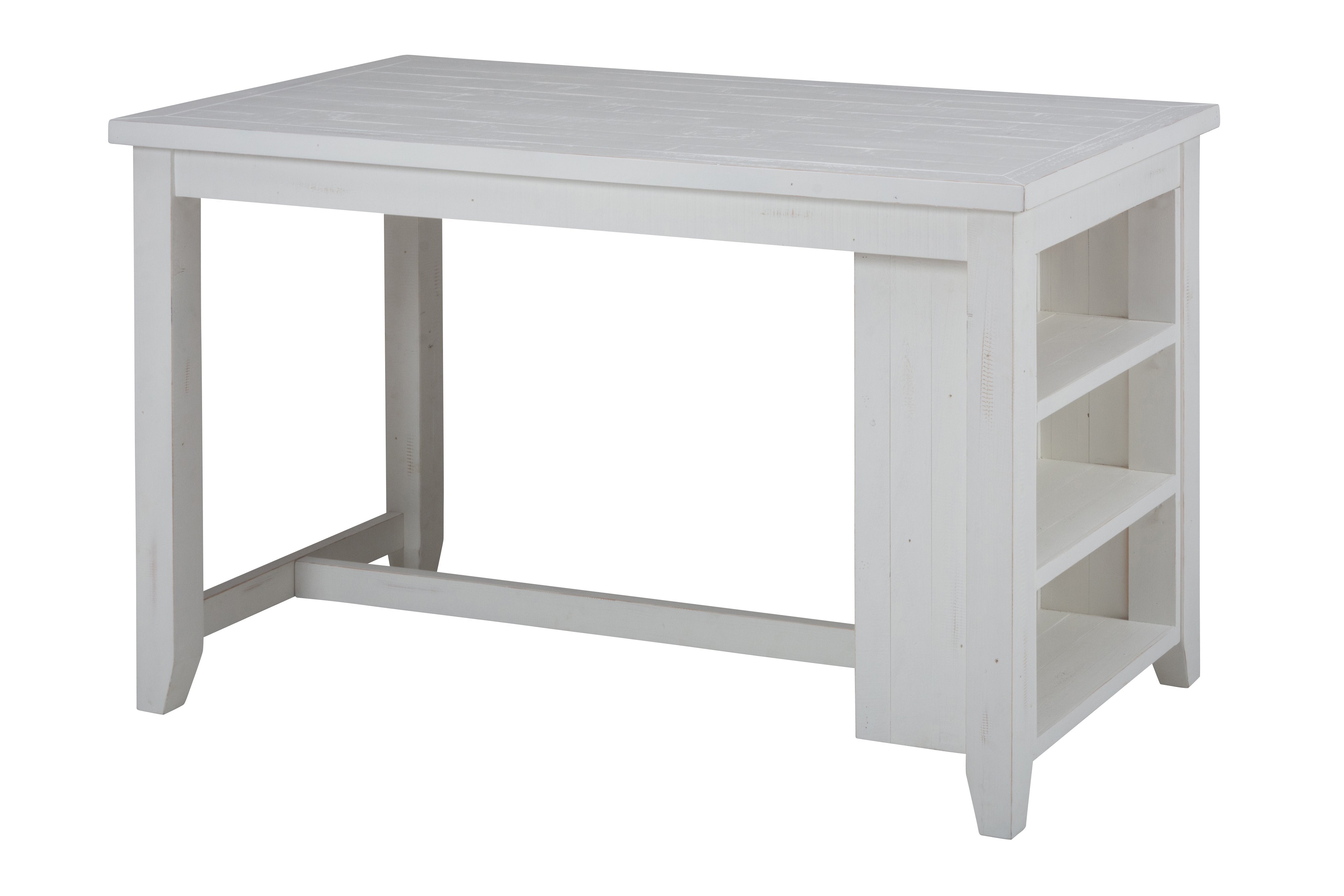 Wooden Counter Height Table with 3 Open Shelves, White