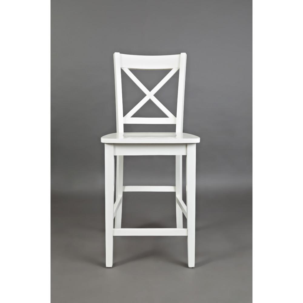 Wooden Counter Height Stool with X Panel Back,  Set Of 2, White