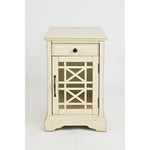 Wooden Chairside Table with Power Outlets, Antique Cream