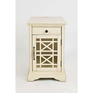 Wooden Chairside Table with Power Outlets, Antique Cream