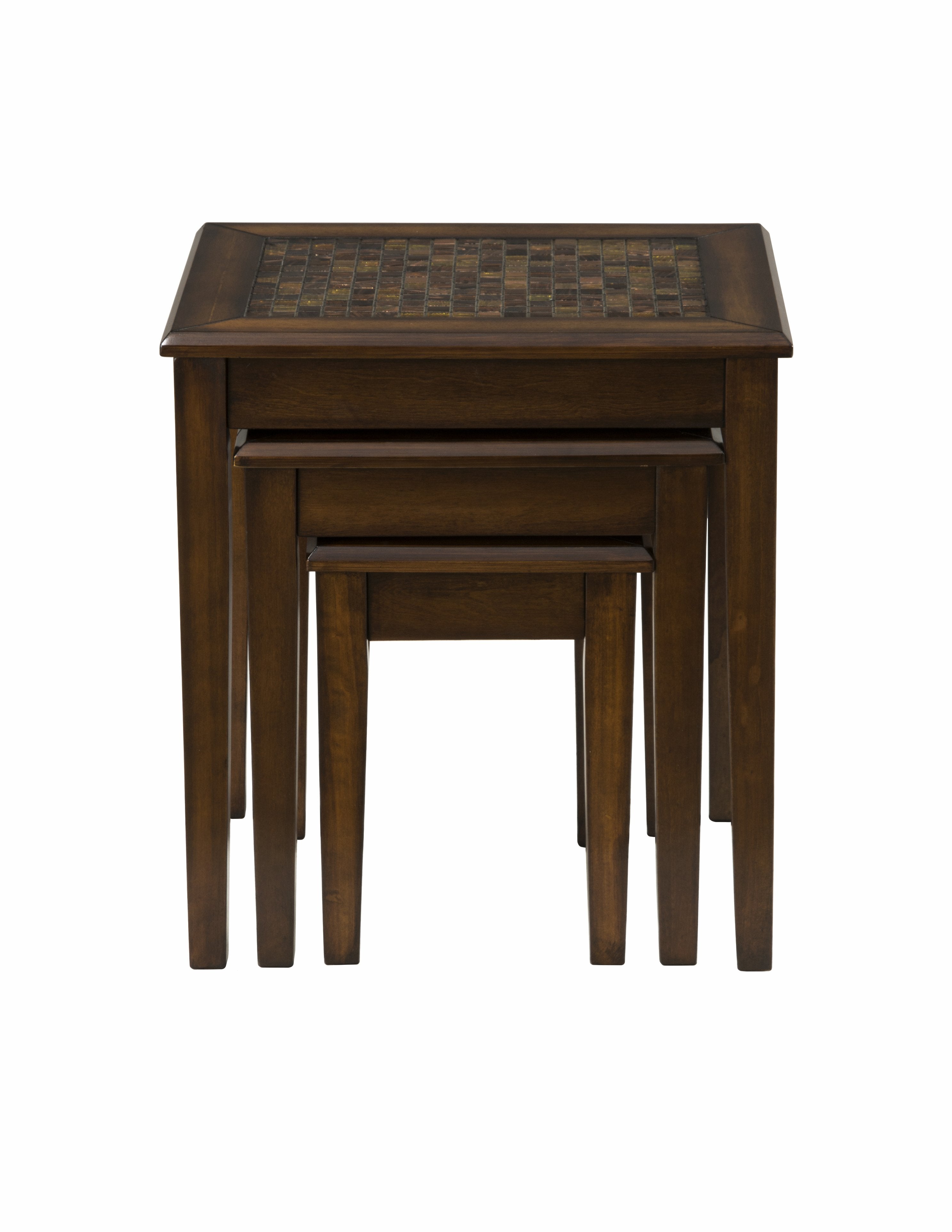 3-Piece Nesting Chairside Table with Mosaic Tile Inlay, Baroque Brown