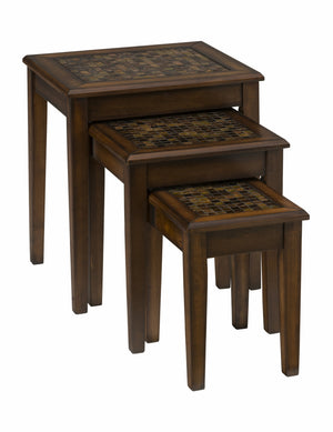 3-Piece Nesting Chairside Table with Mosaic Tile Inlay, Baroque Brown