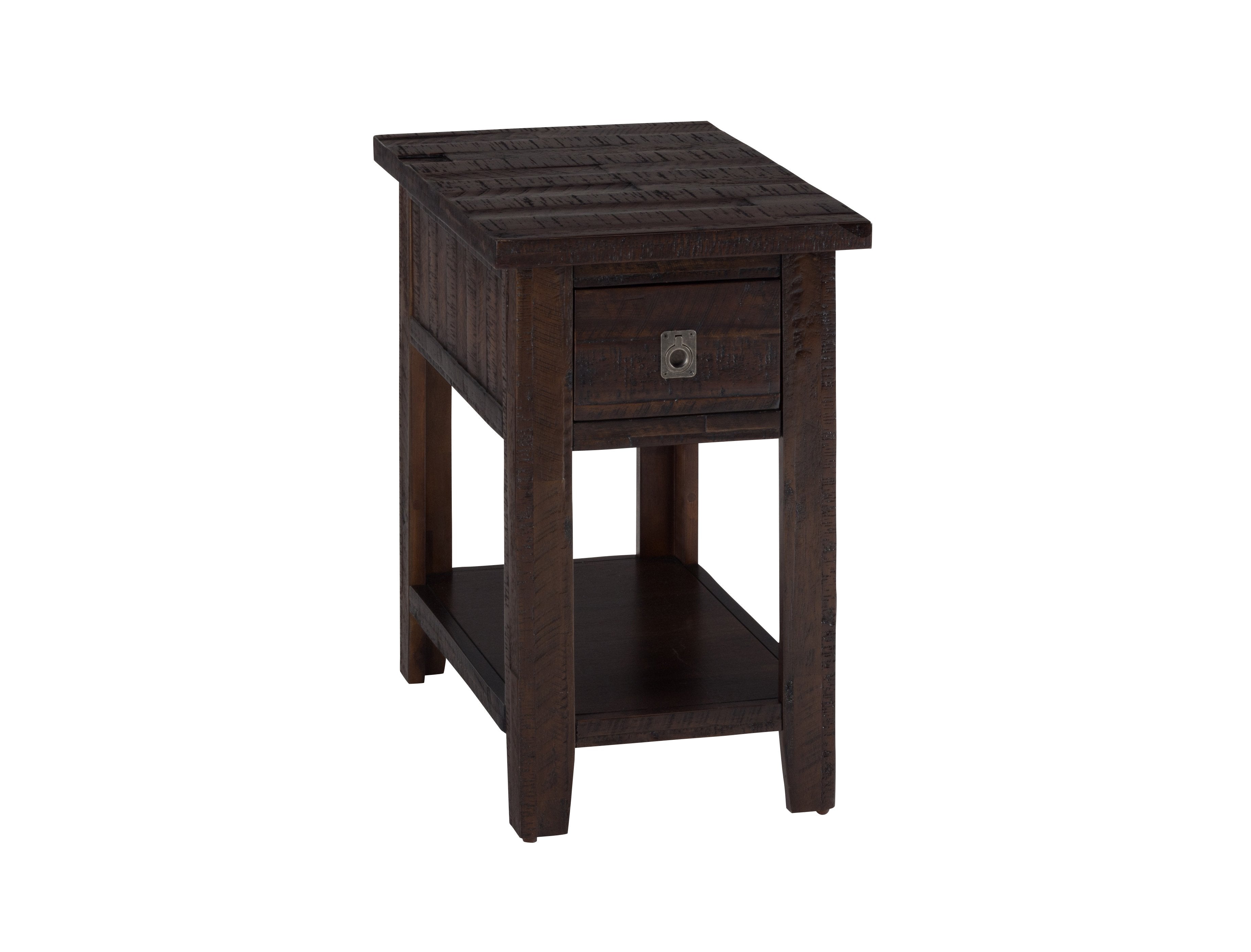 Wooden Chairside Table with Drawer And Bottom Shelf, Chocolate Brown