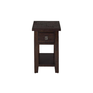 Wooden Chairside Table with Drawer And Bottom Shelf, Chocolate Brown