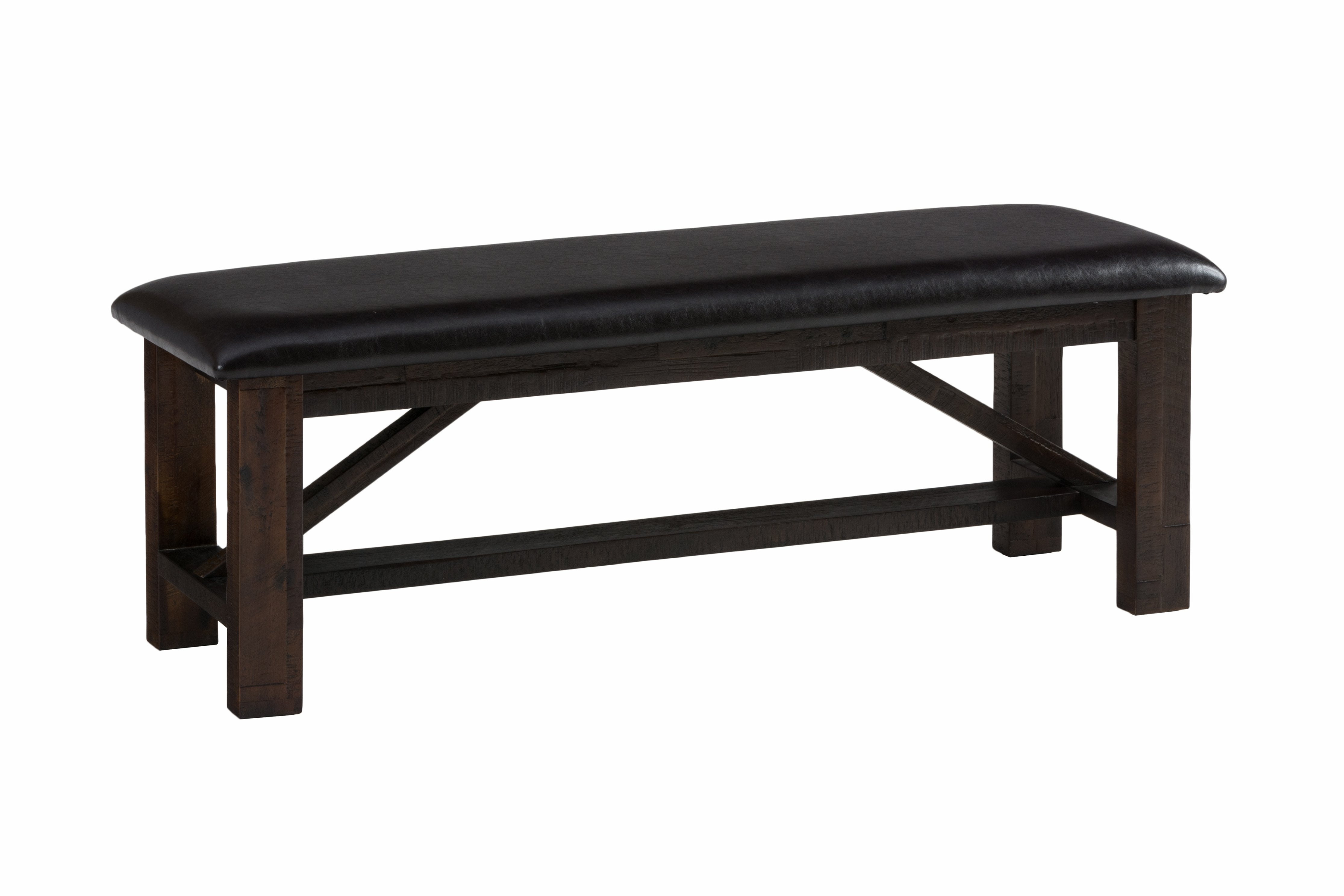 Wooden Bench with Faux Leather Upholstery, Chocolate Brown