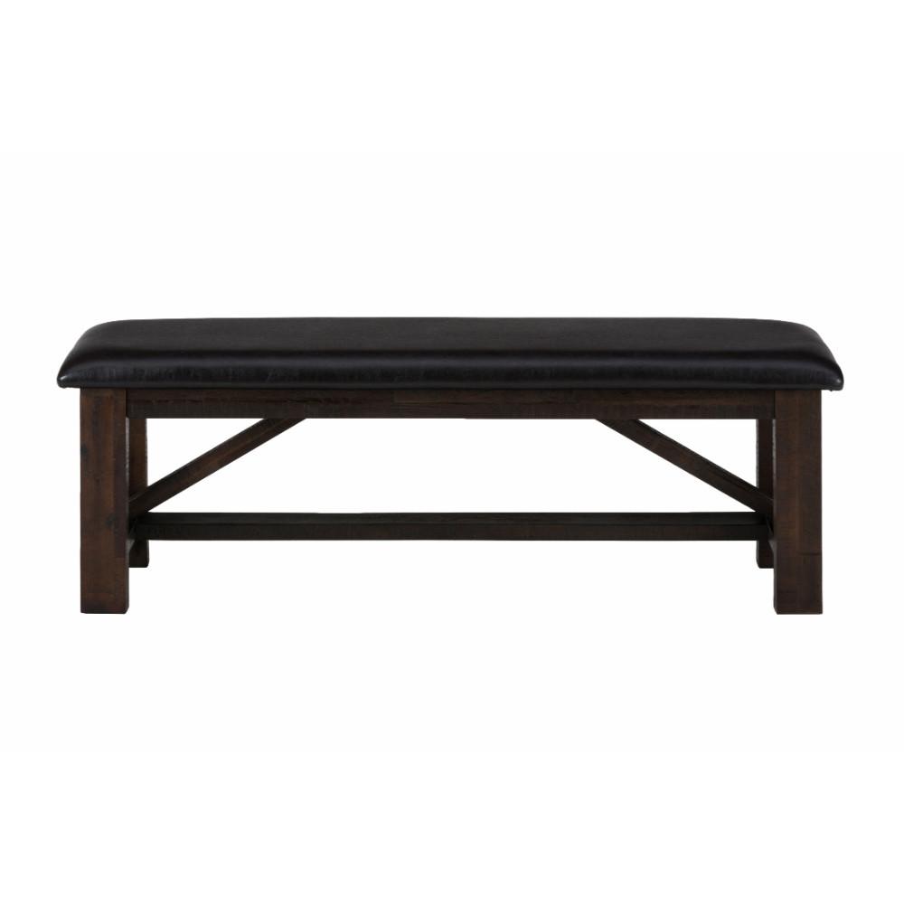 Wooden Bench with Faux Leather Upholstery, Chocolate Brown