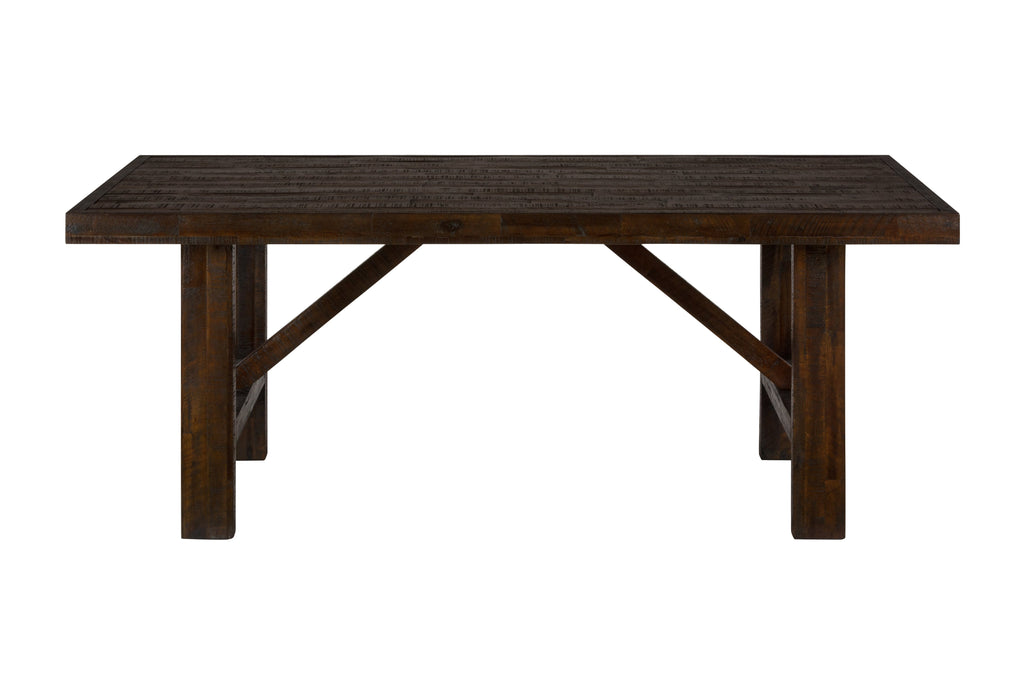 Wooden Dining Table with Rough-Hewn Saw Marks, Chocolate Brown