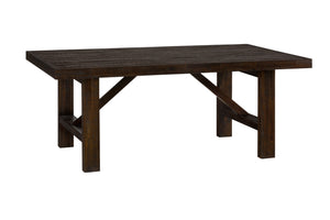 Wooden Dining Table with Rough-Hewn Saw Marks, Chocolate Brown