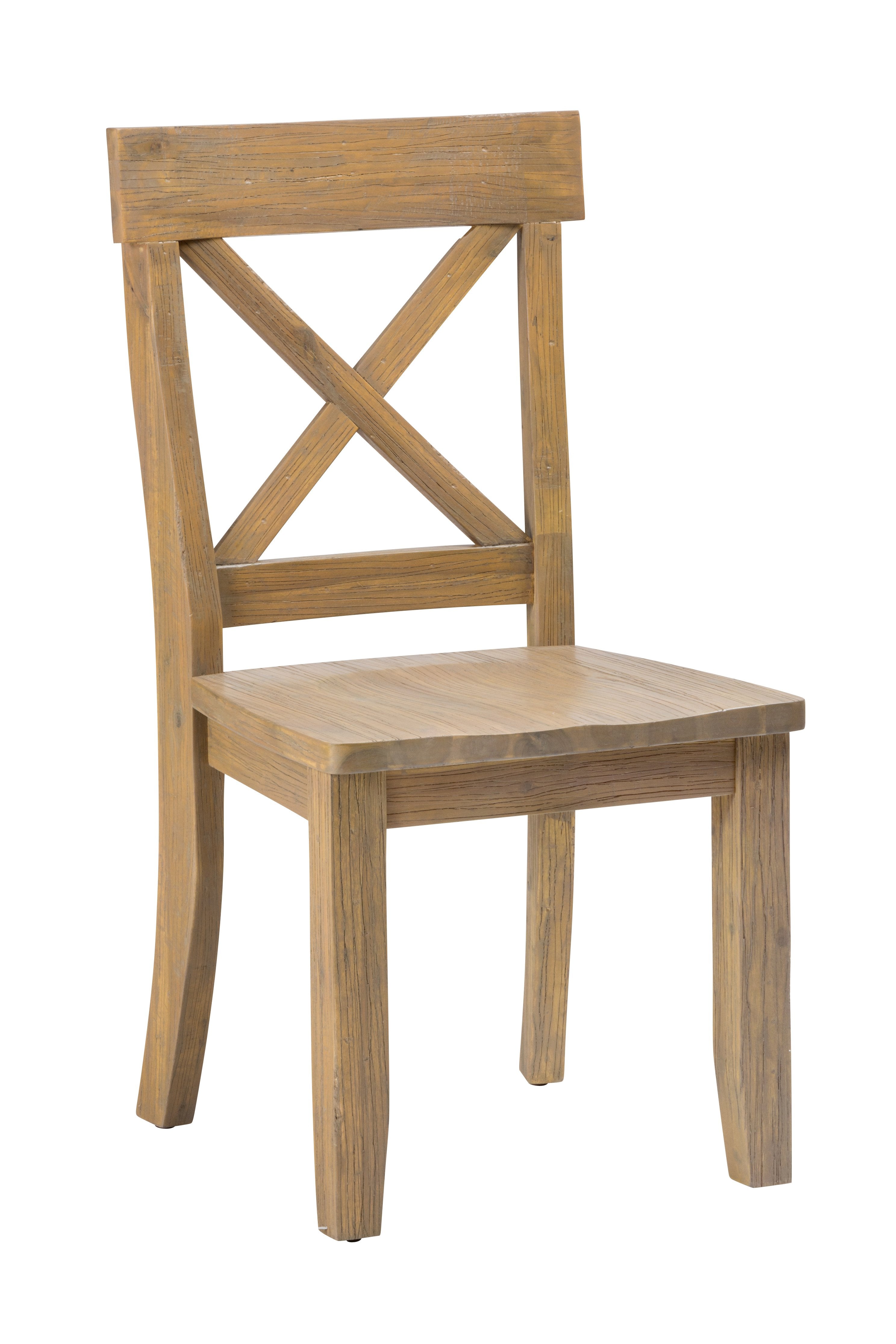 Wooden Side Chair with X-Shape Back,  Set Of 2, Natural Wood Brown