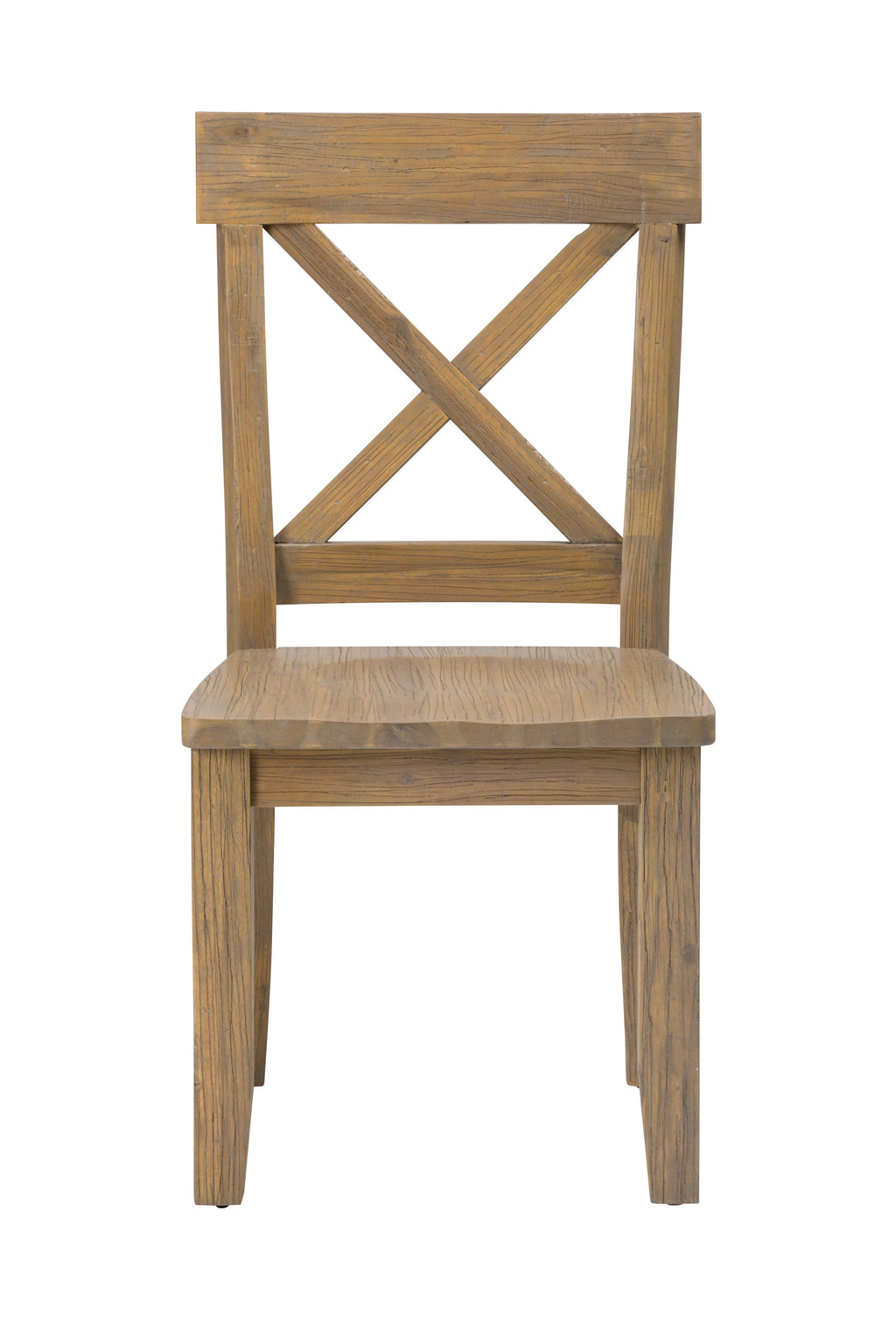 Wooden Side Chair with X-Shape Back,  Set Of 2, Natural Wood Brown