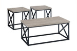 Wooden Tables With Geometric Tubular Steel Base, Dark Gray and Black, Set of 3