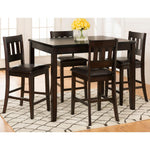 Wooden Table With Leather Upholstered 4 Stool Set, Dark Brown